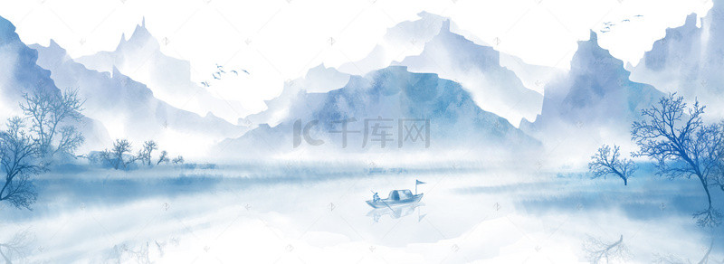 绿水青山背景图片_复古中国风水墨山水背景