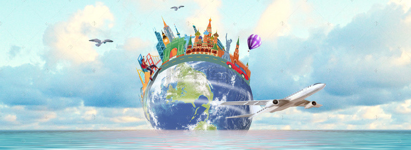 环球飞机背景图片_环球旅游创意背景Banner