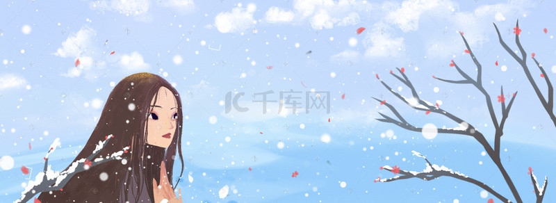海报雪地背景背景图片_二十四节气立冬文艺女孩背景