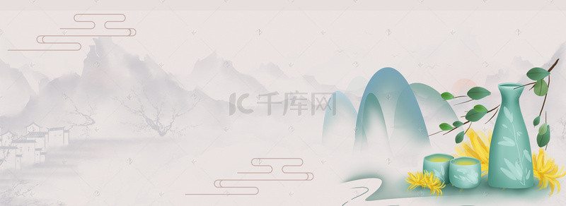 绿色清新花茶茶壶可爱文艺电商banner