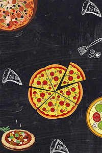 美食黑色质感背景图片_黑色质感披萨PSD分层H5背景素材