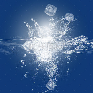 冰块背景素材背景图片_飞溅水花冰块PSD分层主图背景素材