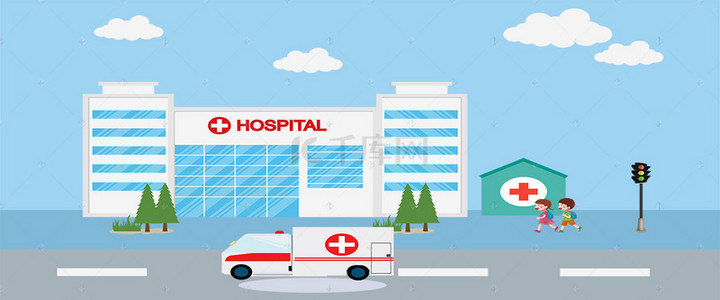 医院对比图背景图片_扁平风医院急救医疗系统SOS海报背景