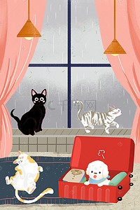 宠物海报促销海报背景图片_手绘温馨宠物之家猫咪狗狗海报背景