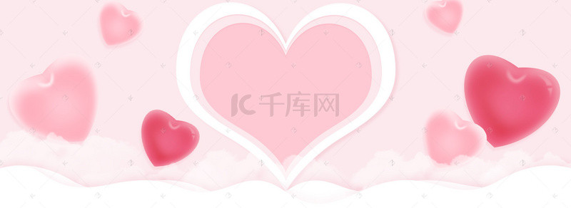 心形气球粉色背景图片_粉色清新文艺气球banner背景