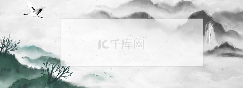 中国风淡雅山水banner海报背景