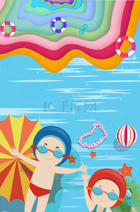广告公司文化墙背景图片_蓝色清新简约手绘游泳夏季广告背景