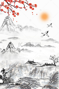 办公室无框画背景图片_中国风水墨山水装饰画