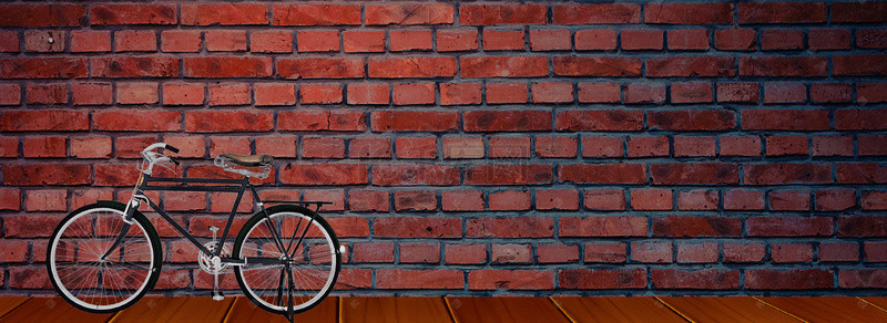 复古时光背景图片_90年代老自行车砖墙海报背景