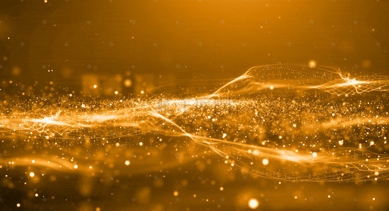 科技背景暗背景图片_金色粒子特效科技背景