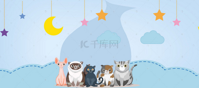 猫咪卡通猫咪背景图片_卡通清新扁平宠物蓝色banner背景