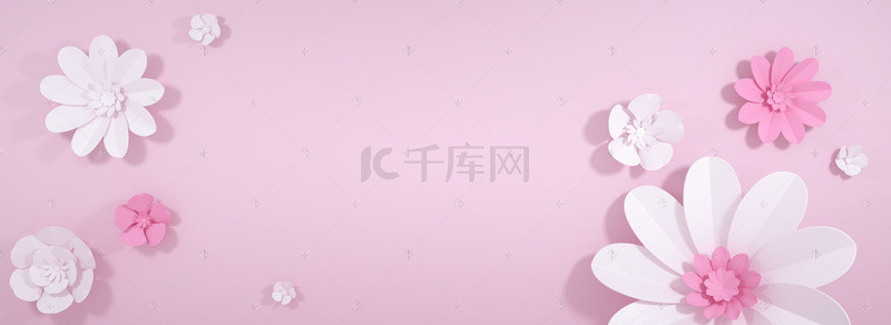 感恩节海报背景图片_小清新简约粉色38女王节立体花朵海报背景