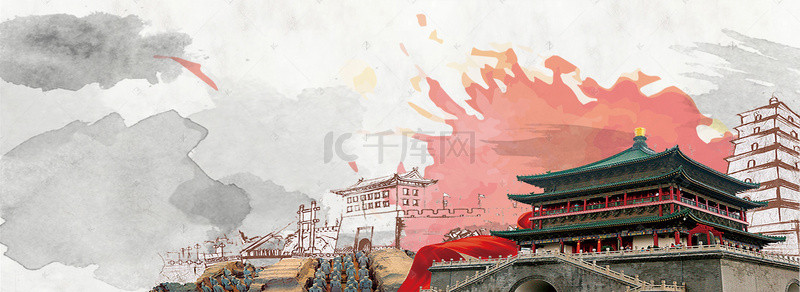 中国风党建建军节水墨传统手绘海报