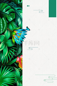 绿色蝴蝶背景背景图片_美妆春光节日绿植背景海报