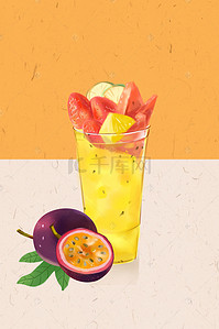 夏日鲜榨果汁海报背景图片_百香果鲜榨果汁海报背景