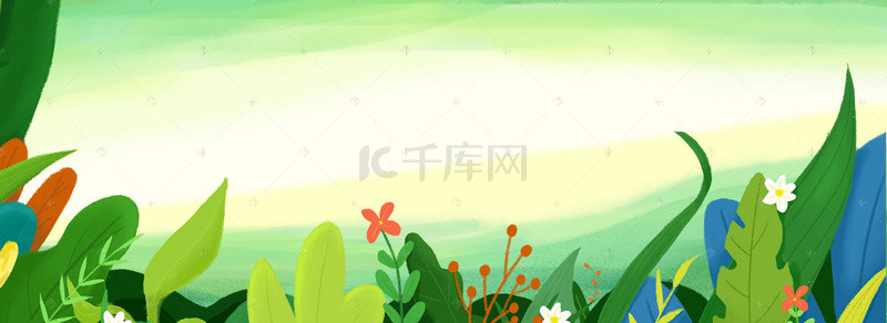 小花瓣手绘背景图片_春天手绘文艺纹理小清新花瓣绿banner