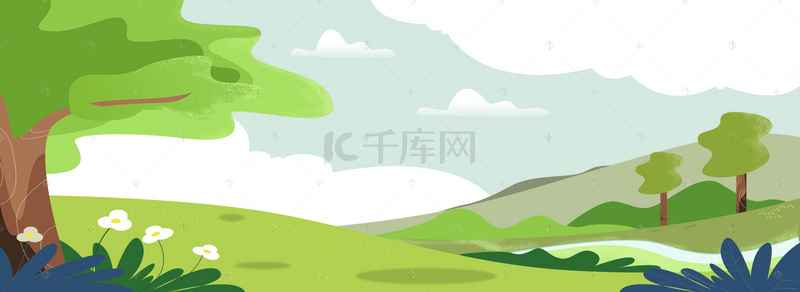 蓝天白云免抠背景图片_卡通绿色大家森林免抠图
