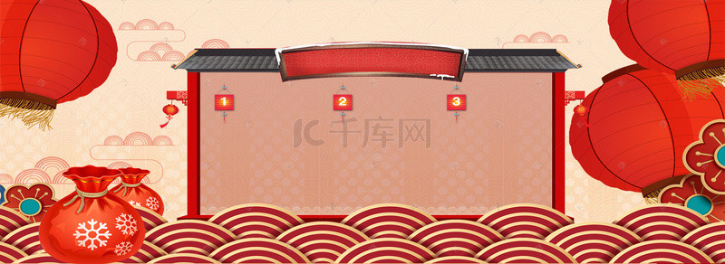 新春猪年背景图片_新年中国风电商海报背景