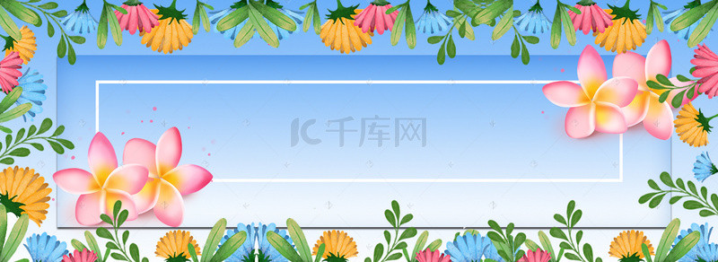 夏日植物花卉背景图片_夏日花卉蓝色渐变背景