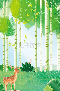 青羊宫插画背景图片_小文青绿色森系森林插画
