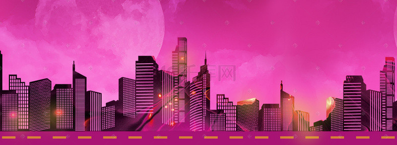 紫色调城市剪影合成背景图