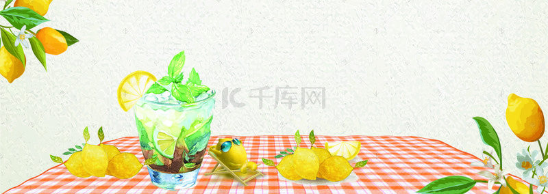 手绘清新背景背景图片_黄色柠檬夏日banner