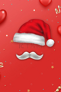 卡通胡须背景图片_红色圣诞节圣诞帽广告背景
