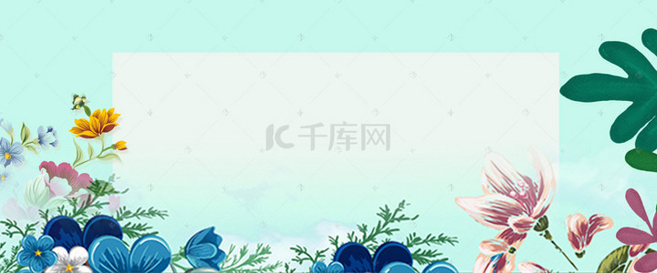 花卉对话框背景图片_春季上新小清新手绘花卉新品上市蓝色背景