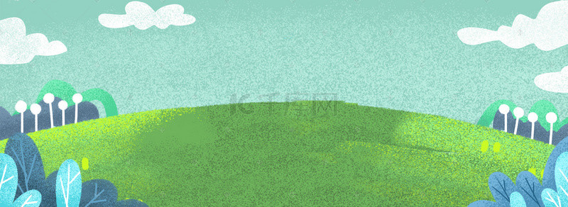 卡通清新绿色草地背景图片_手绘清新绿色自然野外草地背景