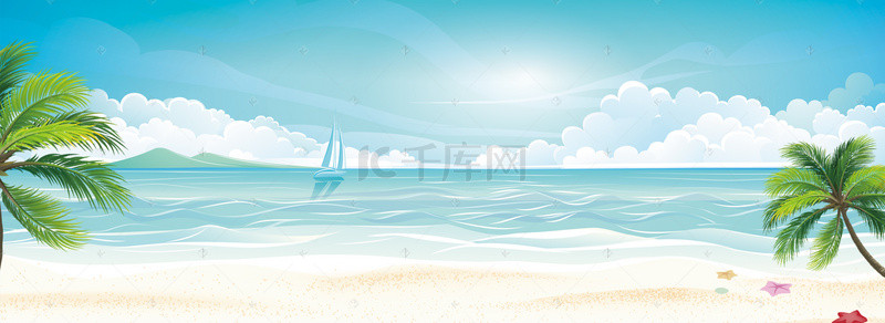 儿童防晒霜背景图片_夏季沙滩海洋树叶防晒美白背景