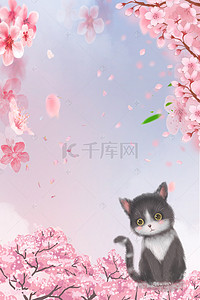 新品上市时尚背景图片_粉色清新花卉猫咪平面广告