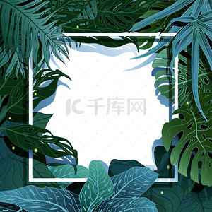 热带植物手绘背景图片_创意手绘热带雨林植物psd分层