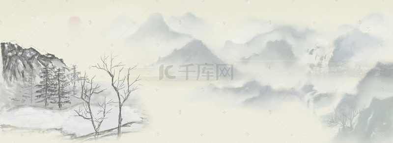 古典书法背景图片_山水画雪景古风背景banner