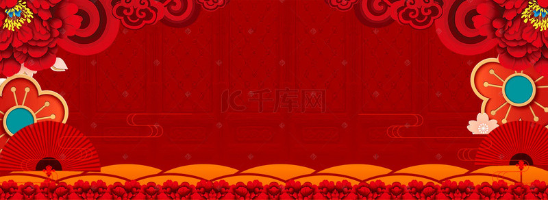 中国红中国风海报背景图片_新年中国风红色电商海报背景