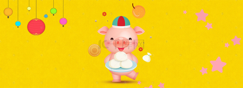 猪年卡通简约海报背景图片_2019猪年可爱卡通风小猪吃馒头海报