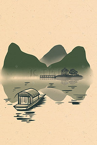 中式水墨小桥江南小镇旅游海报背景