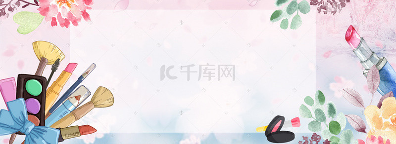 美妆上新手绘白色海报banner背景