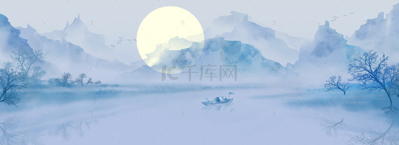 江南小桥背景图片_中国风江南月夜海报背景
