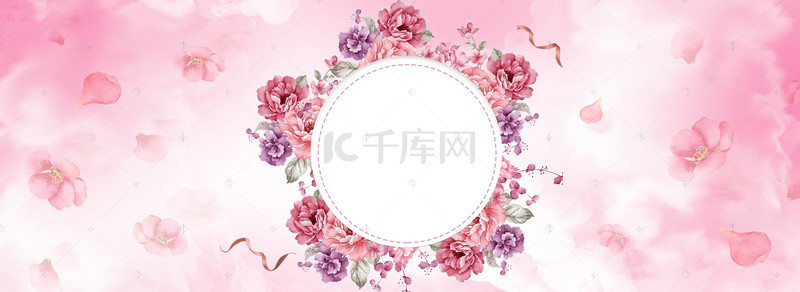 小清新粉色樱花背景图片_樱花节梦幻文艺丝带粉banner