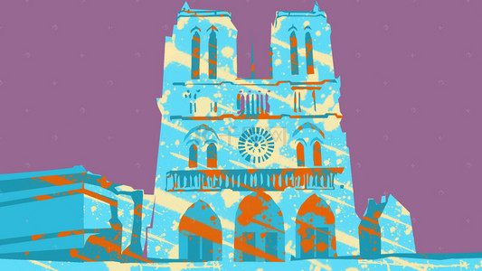 手绘巴黎圣母院海报背景