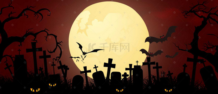 墓地十字架背景图片_万圣节鬼节banner