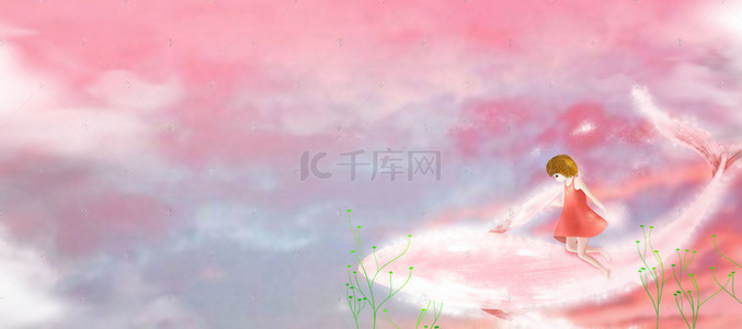 梦幻水彩背景图片_梦幻水彩插画女孩Banner背景