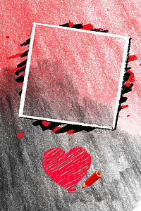 西安背景图片_简约黑红撞色方框爱心蜡笔质感背景
