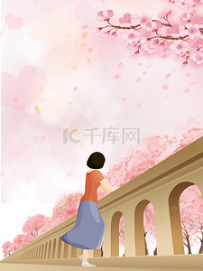 旅行粉色背景图片_春季樱花旅行手绘背景