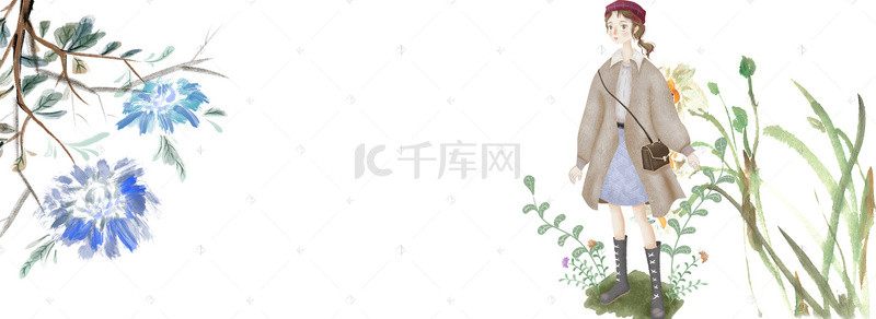 手绘清新文艺女装banner海报