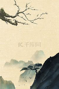 中国风复古山水画背景图片_复古水墨山水工笔画海报