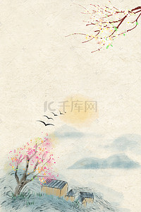 中国工笔画素材背景图片_复古水墨山水工笔画高清背景
