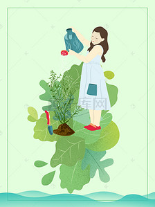 植树海报海报背景图片_绿色卡通植树节宣传海报