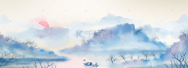 中国山水图背景图片_中国风质感水墨意境海报banner