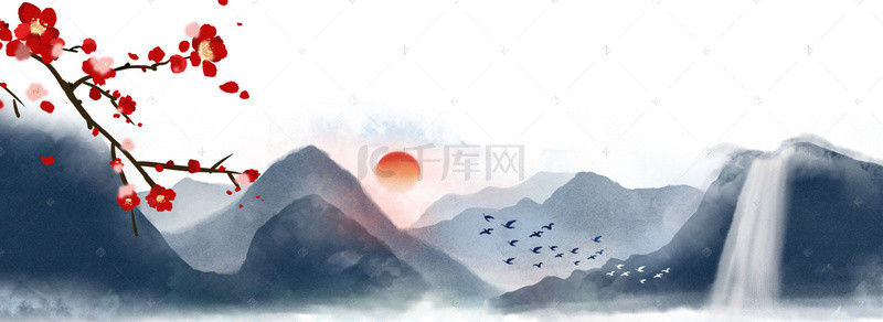 青山海报背景图片_淘宝大气中国风古朴海报banner背景